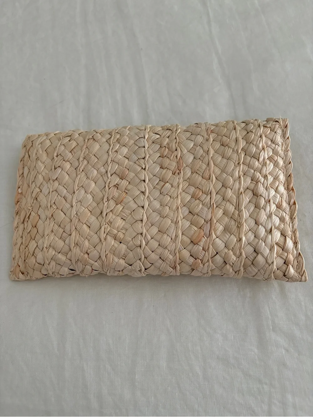 Natural Woven Straw Clutch with Gold Chain